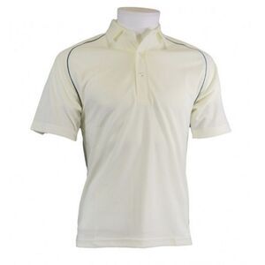 Carta Sport Mens Contrast Piping Cricket Shirt / Off White/Green